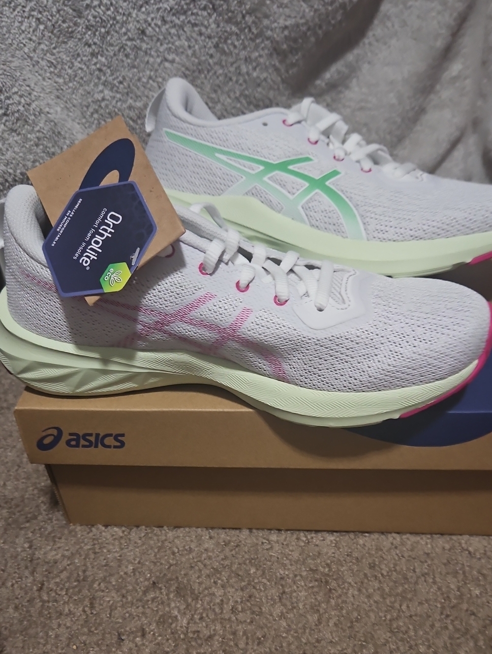ASICS White Running Shoes with Mint & Pink Accents